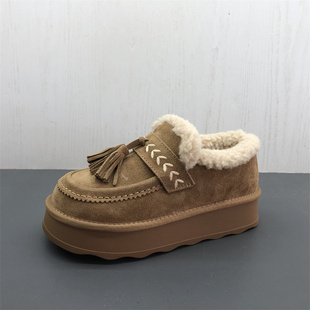 工厂断码真皮女鞋冬季新款韩版舒适圆头厚底流苏保暖磨砂皮雪地靴