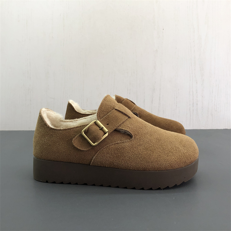 工厂断码真皮女鞋冬季新款日常休闲舒适圆通厚底保暖磨砂皮女棉鞋