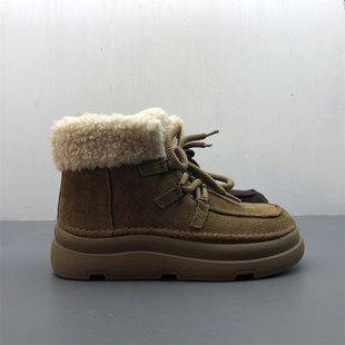 工厂断码真皮女鞋冬季新款时尚休闲舒适圆头系带保暖磨砂皮雪地靴