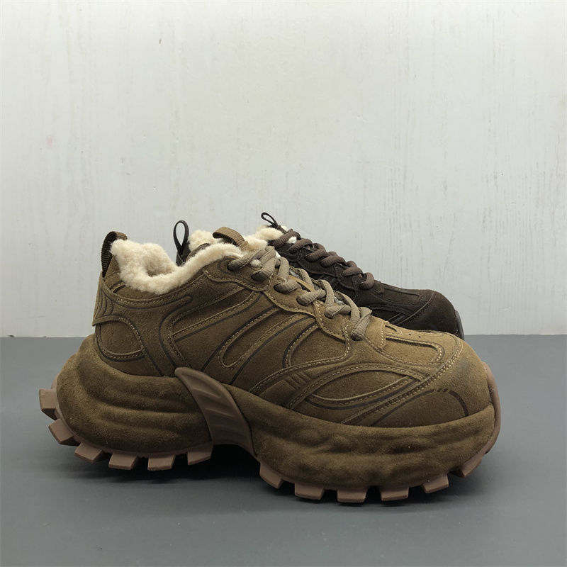 工厂断码真皮女鞋冬季新款时尚休闲圆头系带日常保暖磨砂皮女棉鞋