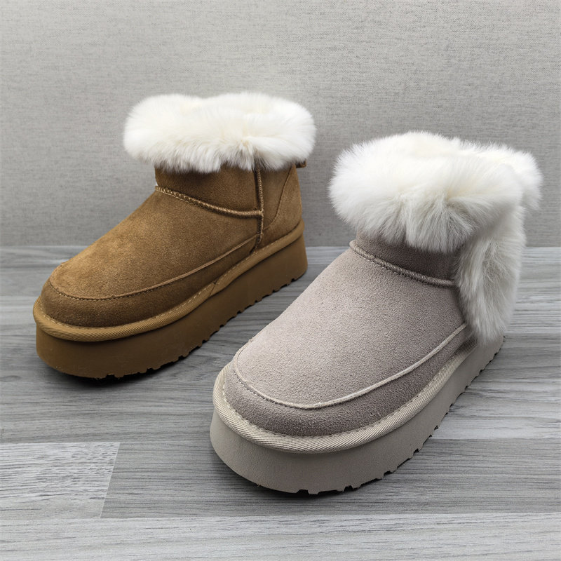 工厂断码真皮女鞋冬季新款户外休闲圆头套筒厚底保暖磨砂皮雪地靴