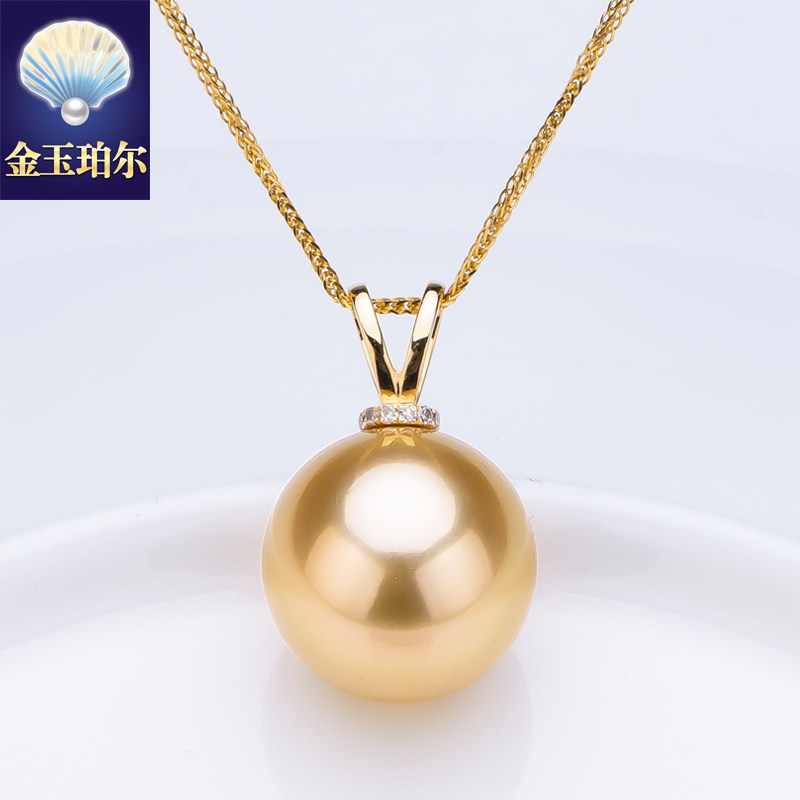 天然色南洋金珠吊坠18K黄金钻石海水珍珠项坠项链兔头耳简约百搭_虎窝淘