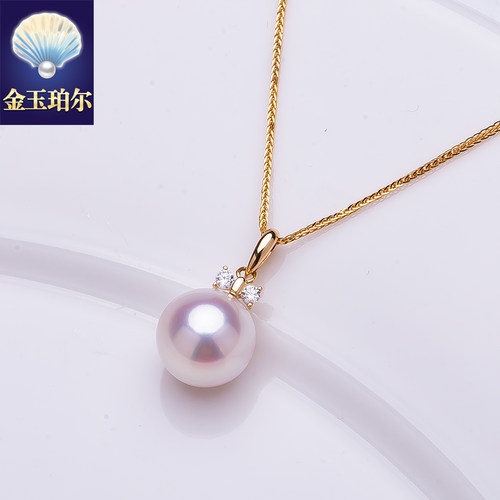 akoya海水珍珠吊坠天然18k金日本珠项坠阿古屋项链天女蝴蝶结彩金