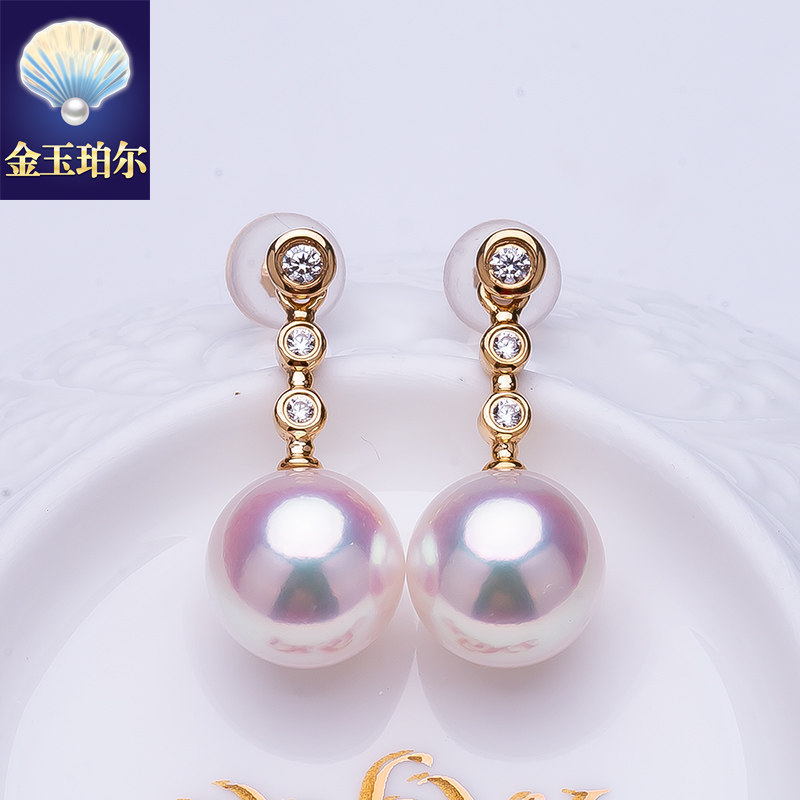 天然AKOYA海水珍珠耳钉18K黄金天女日本珠耳坠耳环百搭简约小清新_虎窝淘