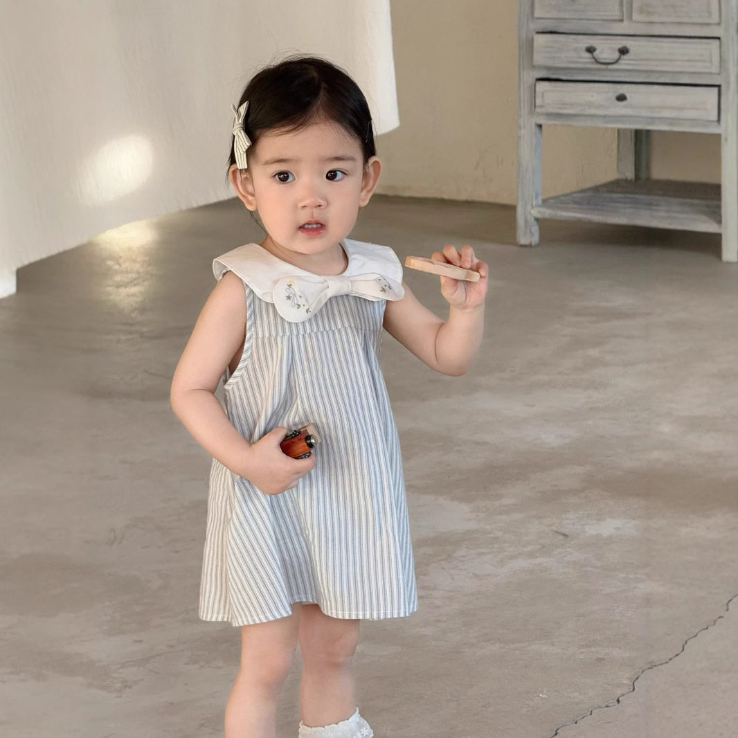 XQ253147女童连衣裙夏季新款女童婴幼儿韩版女宝宝条纹无袖连衣裙