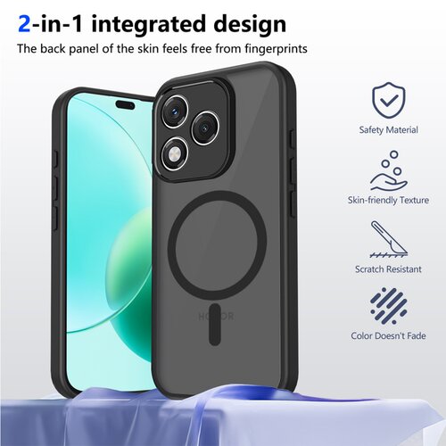 适用于荣耀Honor X5D/X5C/X6B/X6C/X7C/X7E Plus + 4G 手机壳防摔保护套磁吸无线充电肤感磨砂透黑防指纹PC