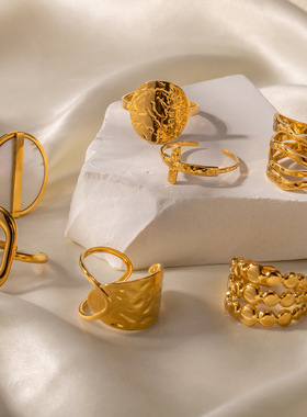 法式复古设计师网红钛钢开口戒指