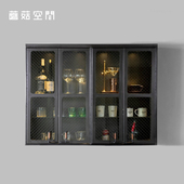 美式 MOGO告别款 铁艺置物悬柜复古夹丝玻璃酒柜储物柜墙上壁柜