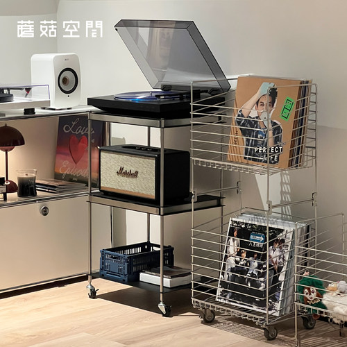 中古风三层金属黑胶唱片收纳架