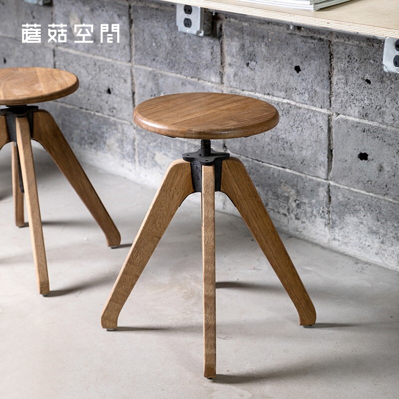 美式复古实木四脚小圆凳咖啡厅旋转吧凳家用餐桌凳酒吧椅子可升降