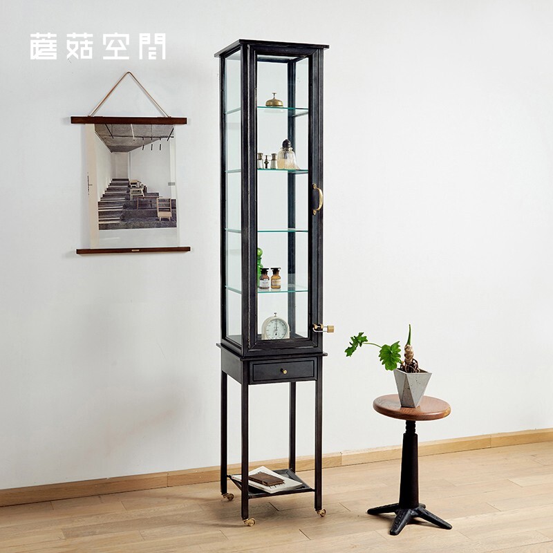 工业风铁艺透明移动玻璃展示柜