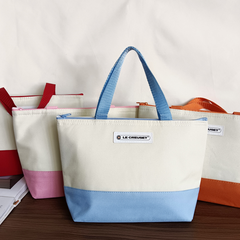 日式经典拼色手提款保温饭盒袋便携便当包学生加厚水果早餐保鲜袋