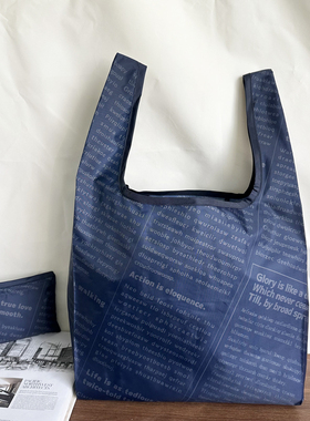 日式蓝色字母便携可折叠购物袋外出超市环保买菜包防水手提收纳袋