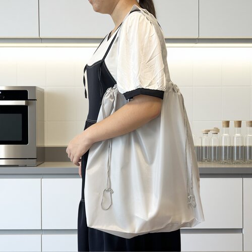 纯色灰色便携折叠购物袋抽绳袋轻便旅行买菜环保袋方便尼龙收纳包