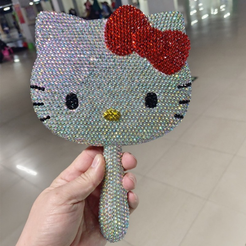 手工DIY镶钻便携镜小猫咪手柄镜