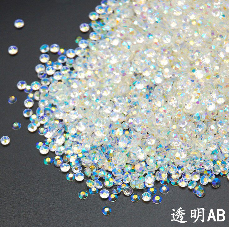 3mm透明白ab彩树脂钻树脂指甲钻平底钻半圆14切面4mm七彩钻美甲钻