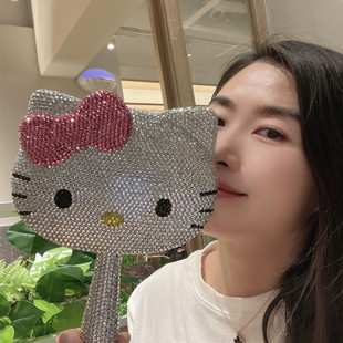 hellokitty猫手工DIY贴钻满钻手柄镜子镶钻KT猫贴钻成品生日礼物