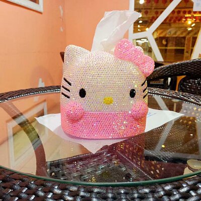 手工镶钻卡通可爱 纸巾盒KT猫 精美卡通立体造型 ABS贴钻卷纸器