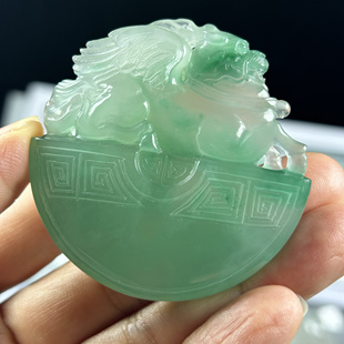 非洲翠独龙玉冰飘花瑞兽天然玉石A货玉坠挂件吊坠男女玉项链