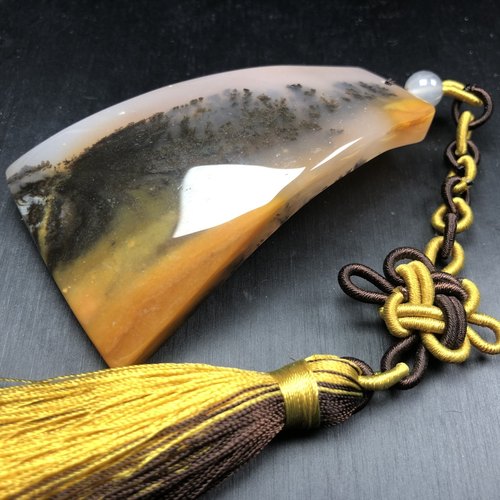 黄龙玉水草花挂件吊坠纯天然玉石原石玉坠把玩牌配证书高档配绳