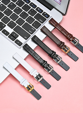 代用CK真皮平头手表带黑色白色棕色6/8/10/12mm14mm真皮表带女