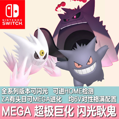switch宝可梦HOME朱紫剑盾ZA头目精灵定制MEGA超极巨化闪光耿鬼6V
