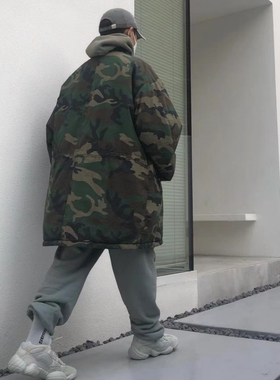 普通版Yeezy season 5 迷彩棉大衣 羊羔毛 过膝宽松