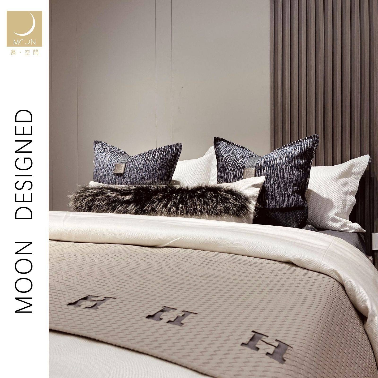 moon慕空间8件套床品现代轻奢蓝色系样板房家居软装床上用品高端