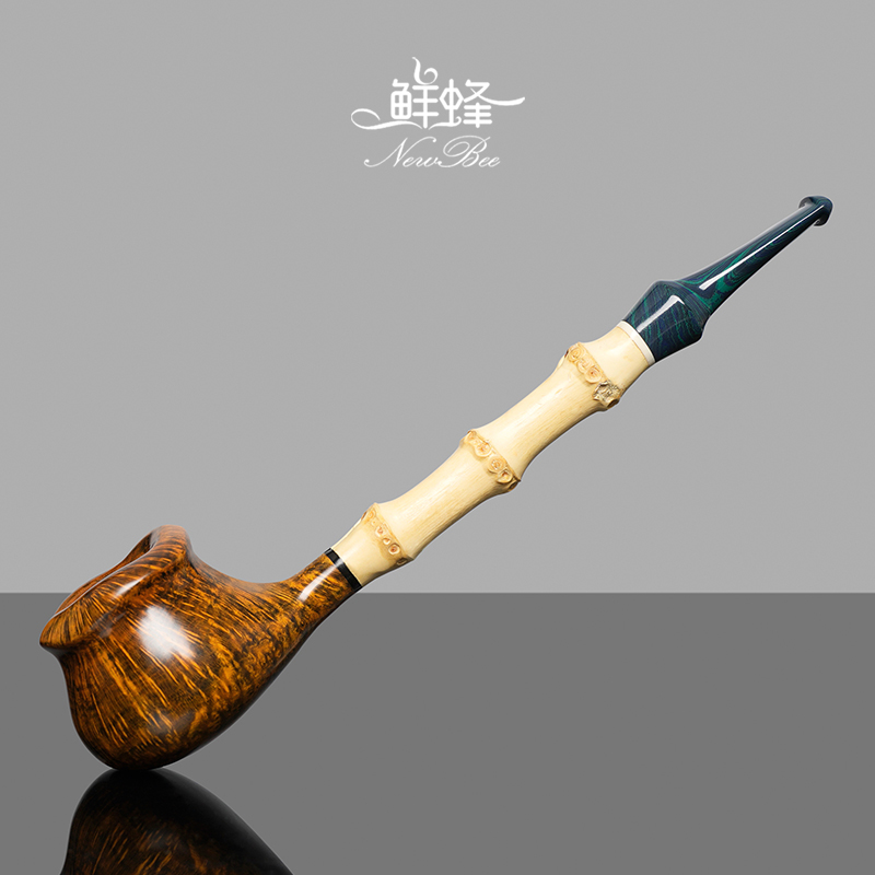 NewBee石楠木烟斗男士手工竹节花朵阅读斗实木传统老式过滤专用具
