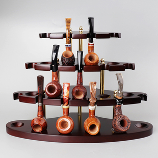 手工实木烟斗架男士收藏展示斗座金字塔式扇形四层15位支架子配件