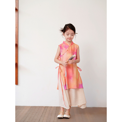 女童连衣裙夕岚烟霞儿童夏季国风轻软中式假两件旗袍连衣裙