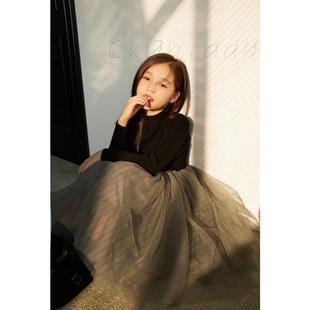 小鸡家原创2025春秋气质针织长袖毛衣蓬蓬纱裙女童连衣裙公主裙