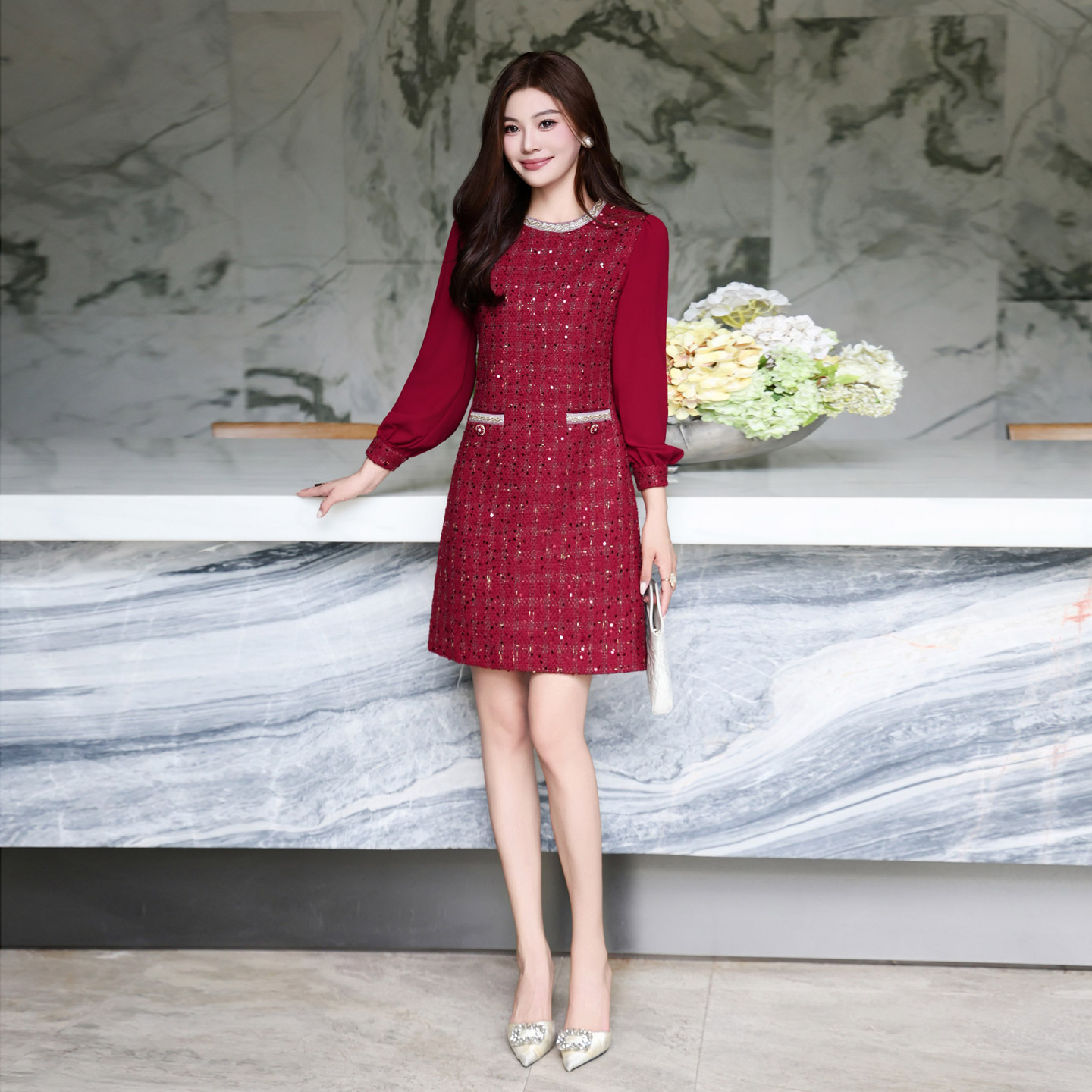 花呢气质优雅御姐连衣裙