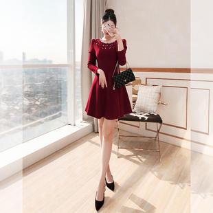 高级感端庄大气裙子秋女装2026新款春秋新年穿搭小个子红色连衣裙