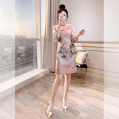 唐装 大码 2026新款 旗袍 新中式 女装 粉色提花气质改良版 中国风年轻款