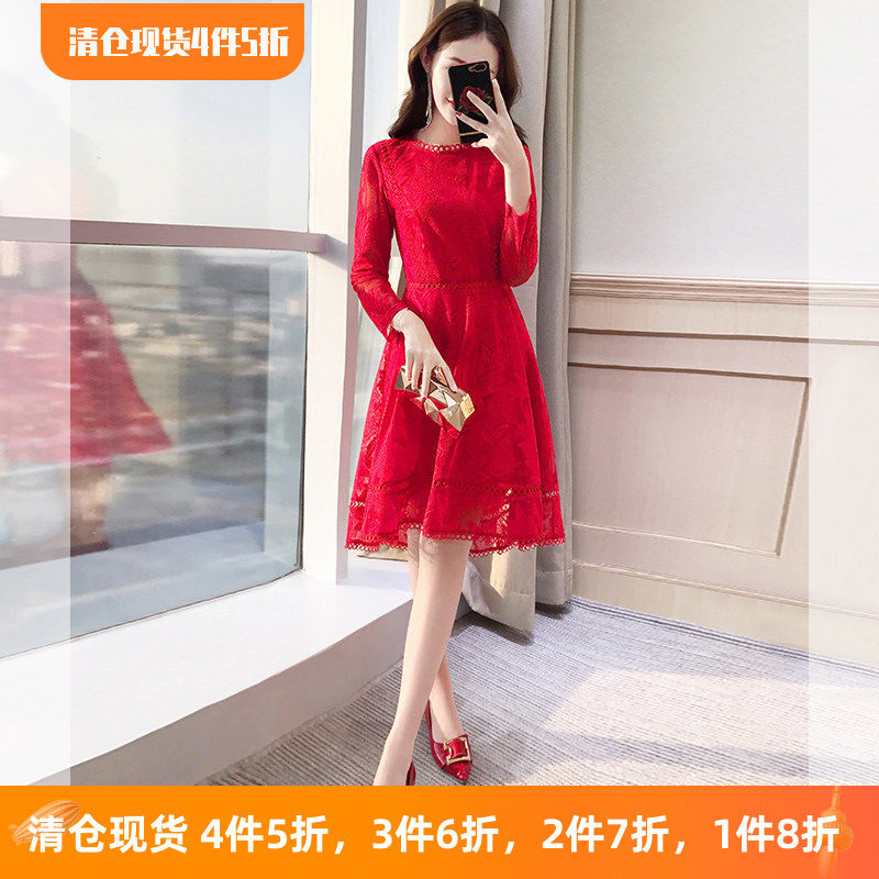 红裙子结婚平时可穿小礼服春季2026马年女装名媛蕾丝红色连衣裙