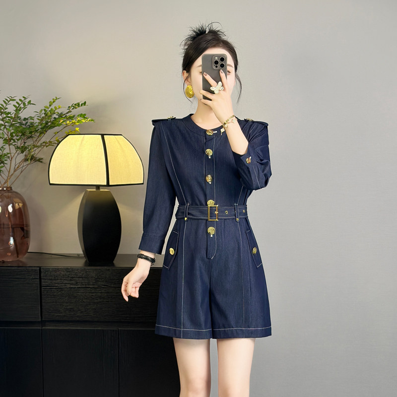 连身短裤女装2026新款秋季显瘦气质工装网红裤子一体式牛仔连体裤