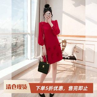订婚礼服裙敬酒服红裙子女装2026马年秋冬过年新年战袍红色连衣裙