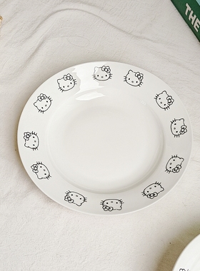 日式卡通kt猫餐具套装 家用陶瓷盘饭盘汤碗面碗陶瓷碗日式斗笠碗