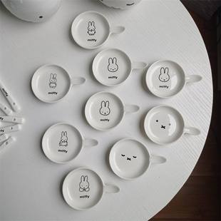 日单 可爱米兔子造型陶瓷酱料碟勺子 家用儿童饭勺单柄调味碟子