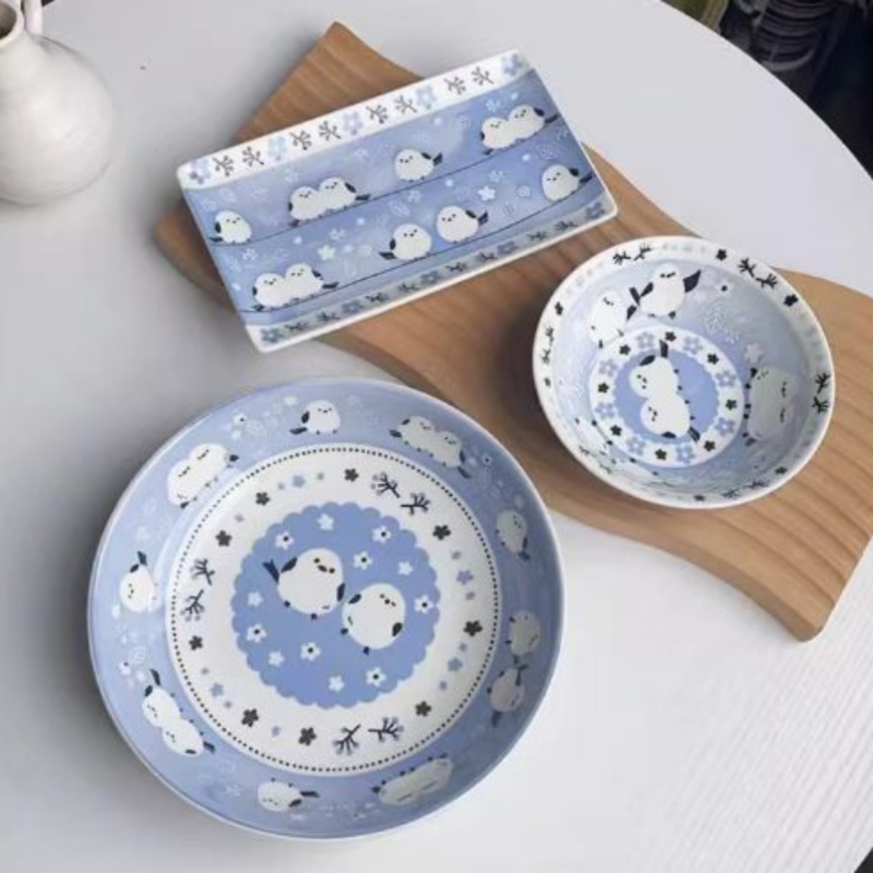 出口可爱山雀肥啾陶瓷餐具陶瓷盘马克杯平盘甜品盘浅碗汤碗釉下彩