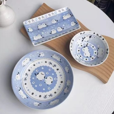 出口可爱山雀肥啾陶瓷餐具陶瓷盘马克杯平盘甜品盘浅碗汤碗釉下彩