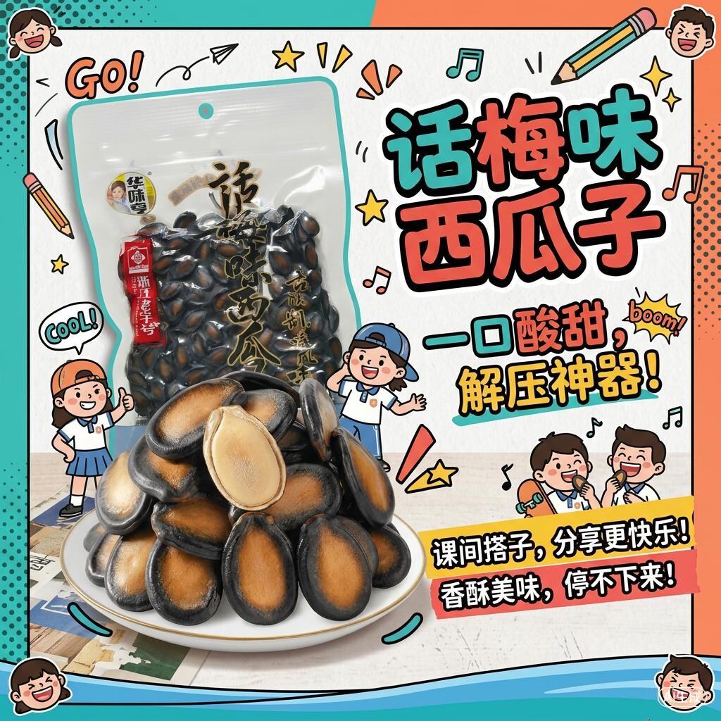 华味亨话梅味西瓜子88g 甘草西瓜子138g 奶油味花生260g 旅途常备
