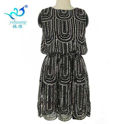 新款亮片无袖连衣裙1920复古风背心珠片聚会礼服束腰舞会小礼服