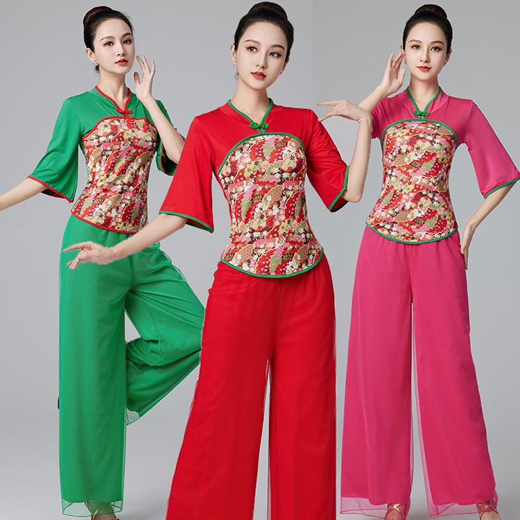 广场舞服装新款印花女古典舞民族舞蹈中国风表演出服套装2326