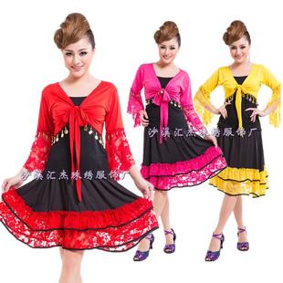 交谊舞舞蹈服表演服喇叭袖 上衣蕾丝套裙集体舞服舞台演出服比赛服