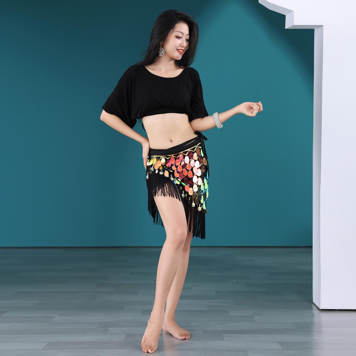 肚皮舞臀巾流苏亮片秋东方舞练功服套装腰巾包臀短裙1010