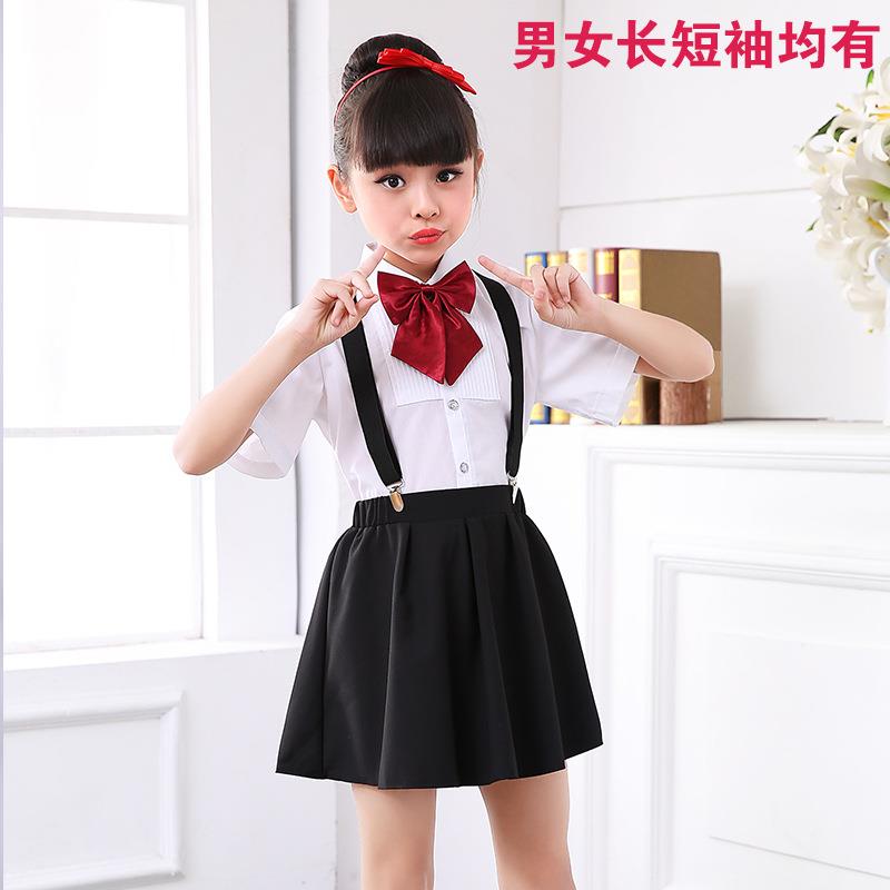 男童表演儿童背带西裤短袖白色衬衫西装黑色长裤花童演出服