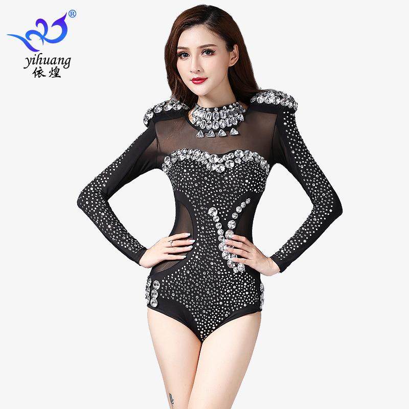 舞台演出服歌手表演服钢管舞服手工钻连体衣舞台演出服舞蹈表演服