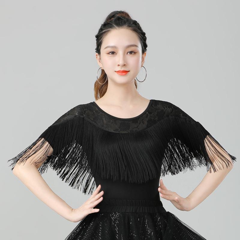 广场吉特巴水兵舞上衣女流苏打底拉丁修身显瘦舞蹈衣服国标舞演出